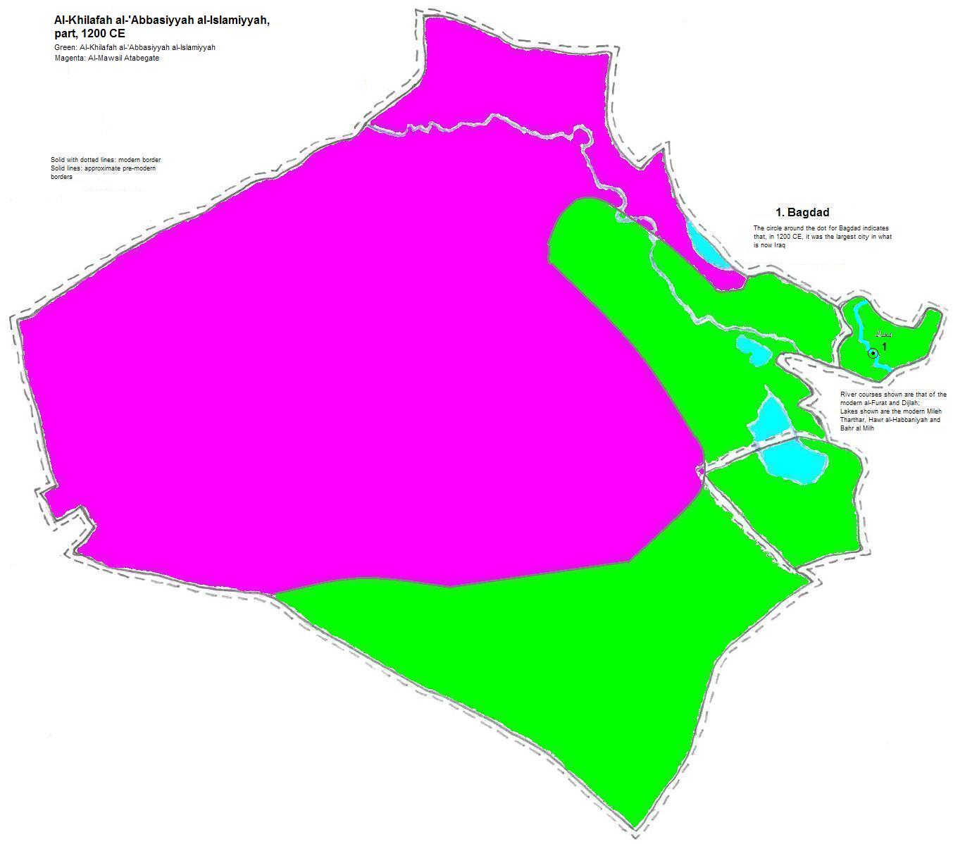 map showing part of Al-Khilafah al-'Abbasiyyah al-Islamiyyah, 1200 CE
