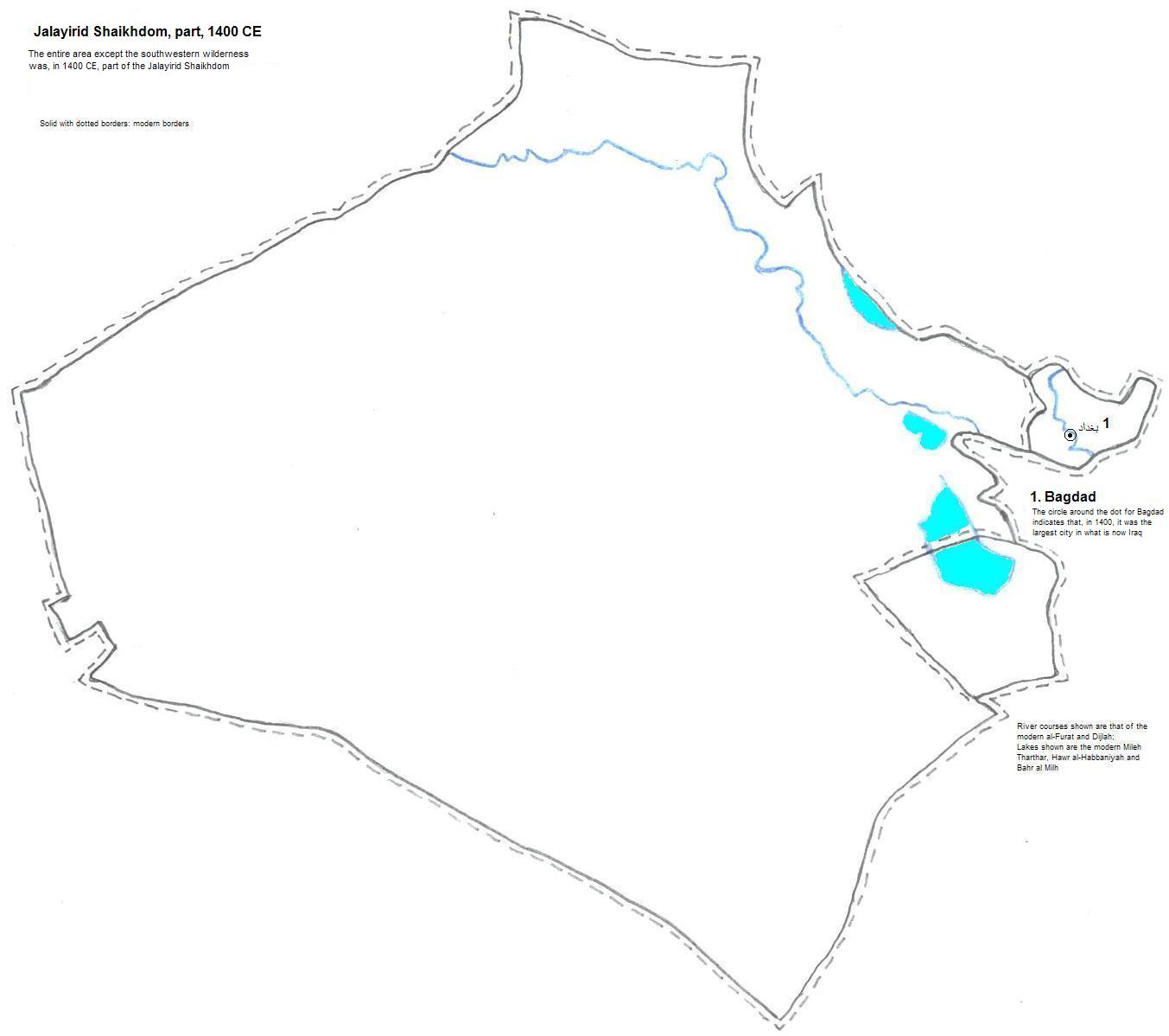 map showing part of the Jalayirid Shaihkdom, 1400 CE