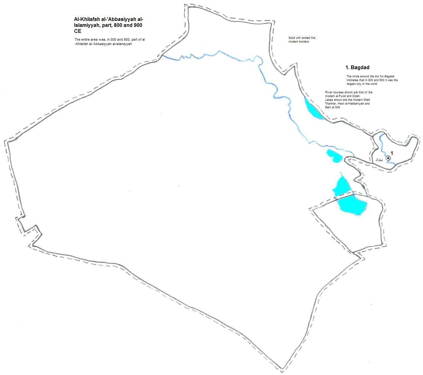 map showing part of al-Khilafah al-'Abbasiyyah al-Islamiyyah, 800 and 900 CE