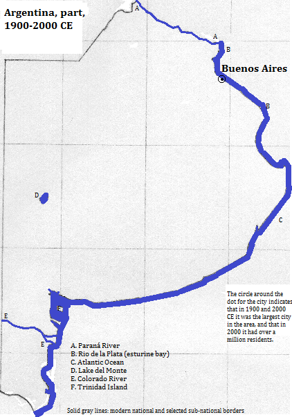 map showing Buenos Aires Provice and the Federal District, 1900-2000 CE