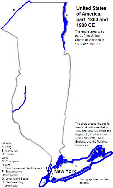map showing part of the United States of America, 1800 and 1900 CE
