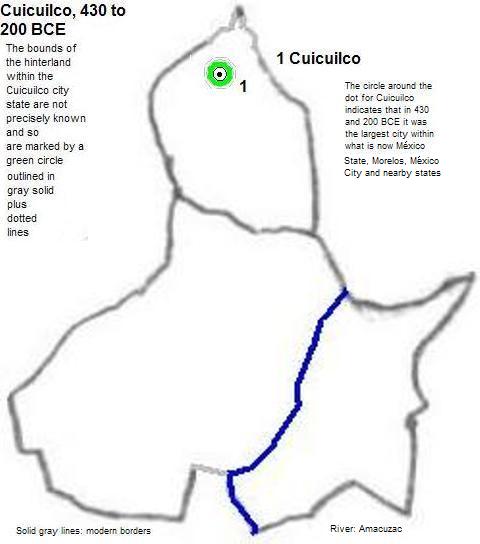 map showing Cuicuilco, 430 and 200 BCE