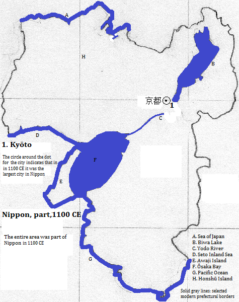 map showing part of Nippon (Japan), 1100 CE