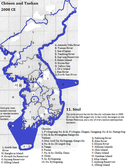 map showing Chosŏn (North Korea) and Daehan (South Korea), 2000 CE