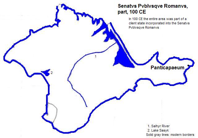 map showing part of the Senatvs Pvblvsqve Romanvs (the Roman Empire) 100 CE