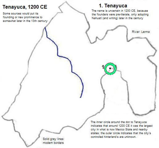 map showing Tenayuca, 1200 CE