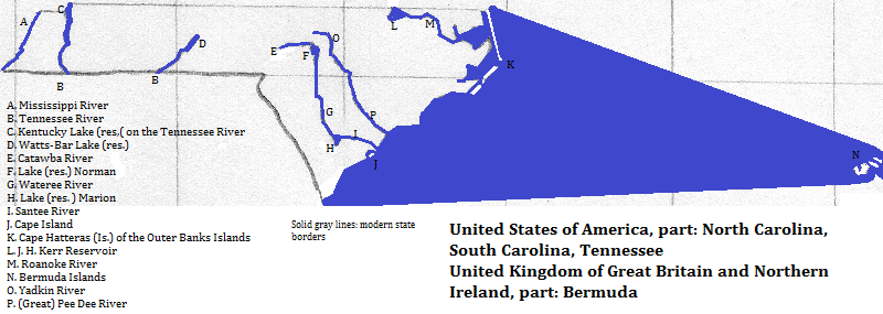 map of part of the United States, plus the Bermuda Islands: showing state borders and rivers