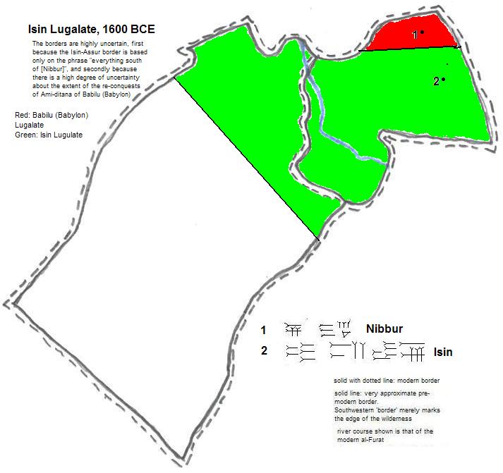map showing Isin Lugalate and part of Babilu Lugalate, 1600 BCE