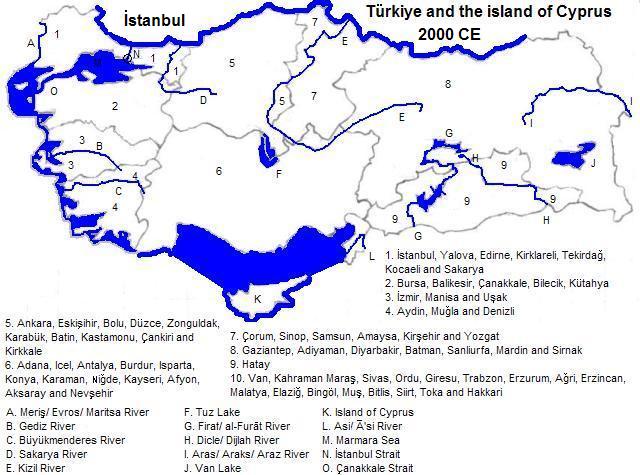 map showing Türkiye, Kýpros and Kıbrıs, 2000 CE