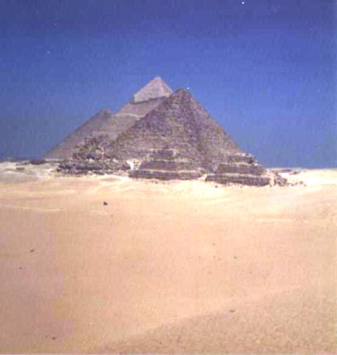 the great pyramids, with a desert foreground