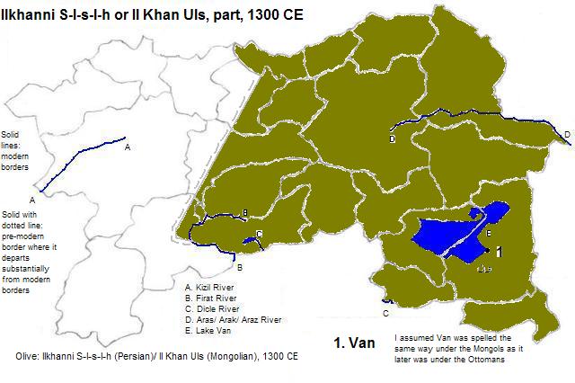 map showing part of Ilkhanni S-l-s-l-h or Il Khan Uls, 1300 CE
