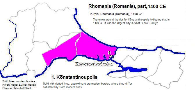 map showing part of Rhomania (Romania), 1400 CE