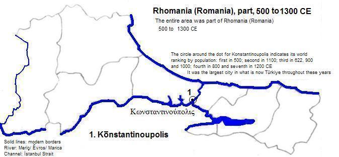 map showing part of Rhomania (Romania), 500 to 1300 CE