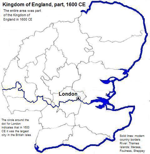 map of the Kingdom of England, part, 1600 CE