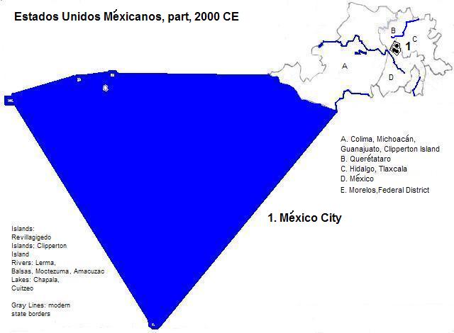 map showing part of Estados Unidos Méxicanos (United States of Mexico), 2000 CE