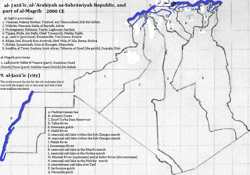 map of al-Jazā'īr (Algérie or Algeria) 2000 CE, showing al-Jazā'īr city