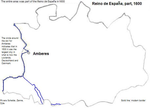 map showing part of the Reino de España, 1600 CE