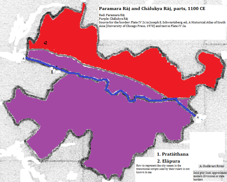 map showing parts of the Paramara and Chālukya rāj's (Paramara and Chālukya kingdoms), 1100 CE