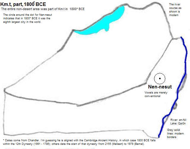 map showing part of Km.t (Kemet or Egypt) 1800 BCE