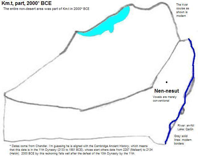 map showing part of Km.t (Kemet or Egypt) 2000 BCE