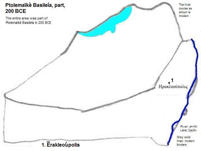 map showing part of the Ptolemaïkè Basileía (Ptolemaic Egypt) 200 BCE