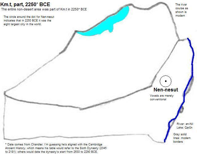 map showing part of Km.t (Kemet or Egypt) 2250 BCE