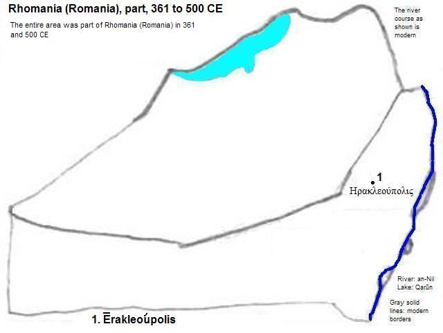 map showing part of Rhomania (Romania or the Byzantine Empire) 361 to 500 CE