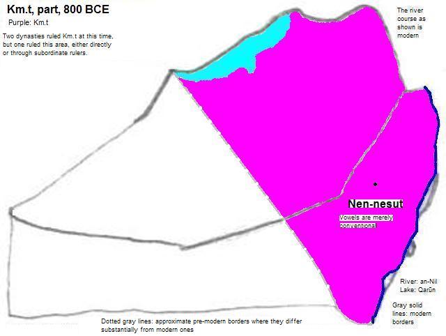 map showing part of Km.t (Kemet or Egypt) 800 BCE