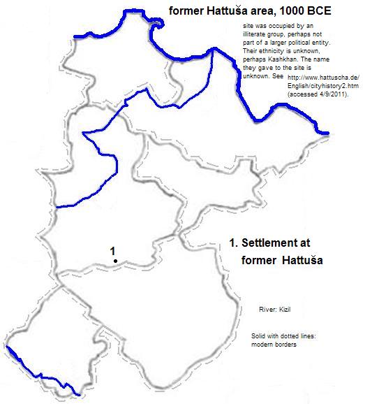 map showing area of former Hattuša, 1000 BCE