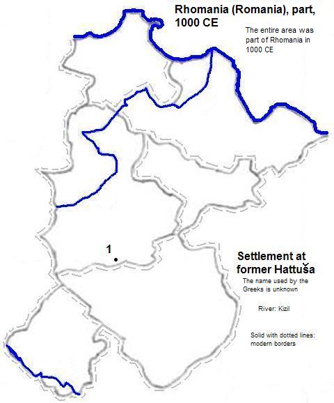 map showing part of Rhomania (Romania), 1000 CE