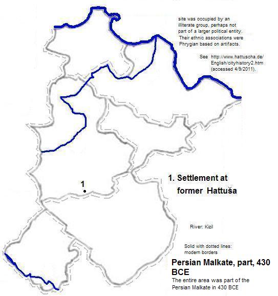 map showing area of former Hattuša, 430 BCE