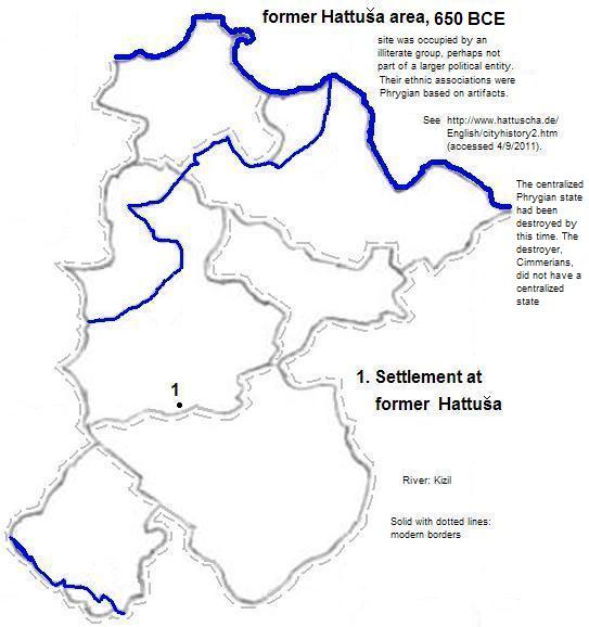 map showing area of former Hattuša, 650 BCE