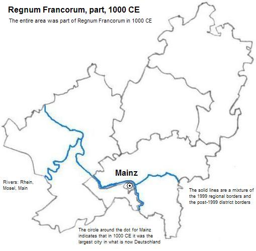 map showing part of Regnum Francorum, 1000 CE