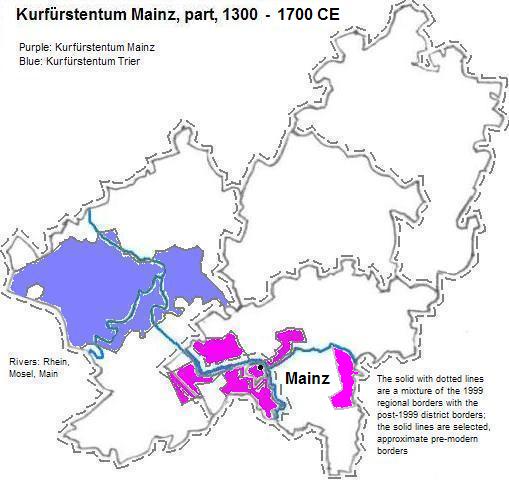 map showing part of Kurfürstentum Mainz, 1300 to 1700 CE