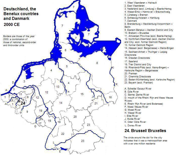 map of Deutschland, the Benelux countries and Danmark (part), 2000 CE