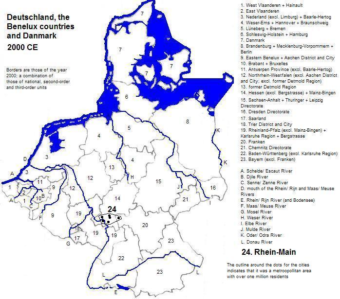 map of Deutschland, the Benelux countries and Danmark (part), 2000 CE