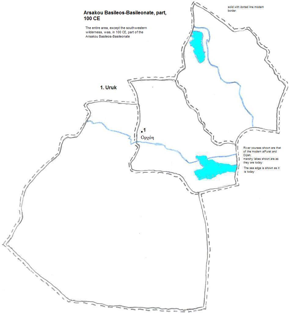 map showing parts of the Arsakou Basileos-Basileonate, 100 CE