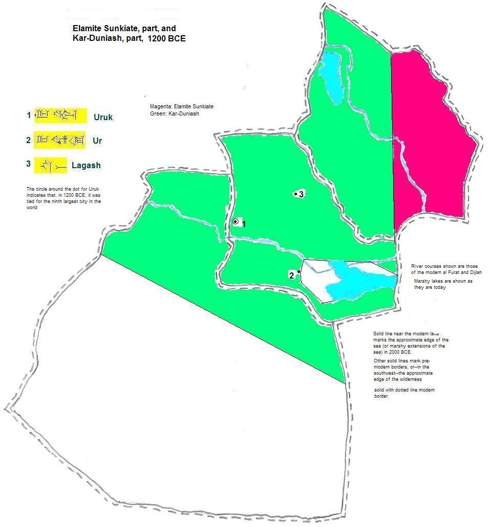 map showing parts of Elamite Sunkiate and Kar-Duniash, 1200 BCE