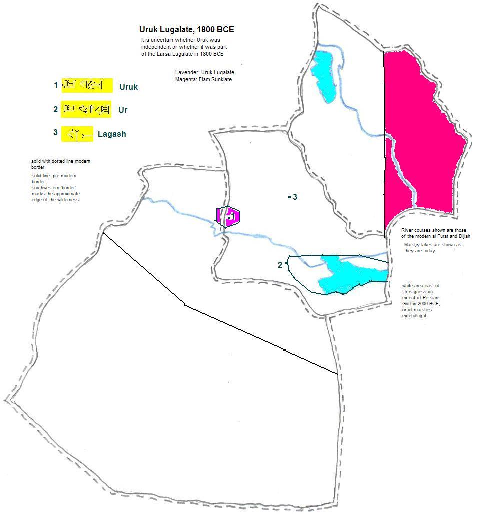 map showing Uruk Lugalate, 1800 BCE