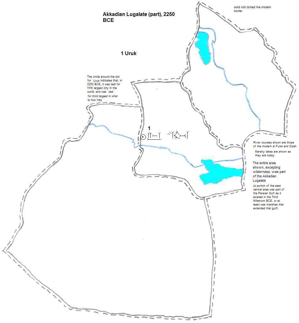 map showing part of Akkadian Lugalate, 2250 BCE