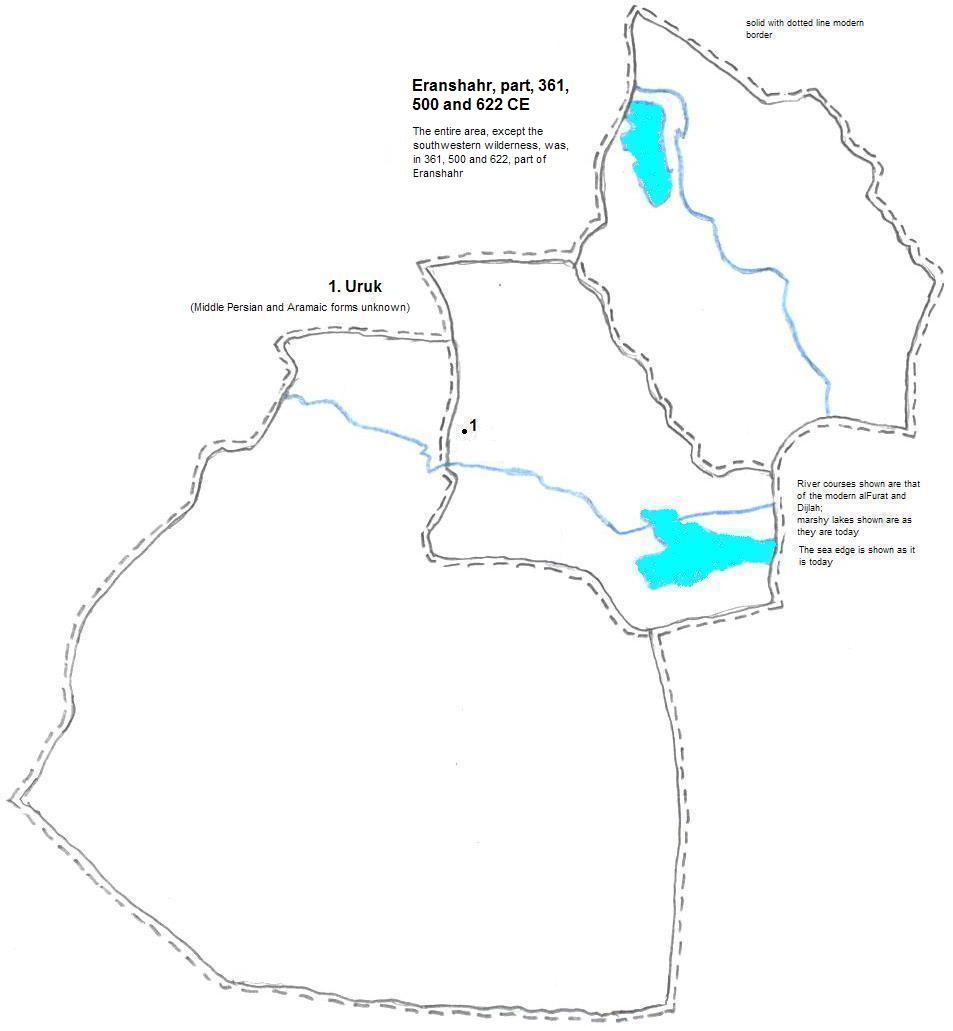 map showing parts of Eranshahr, 361, 500 and 622 CE