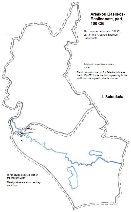 map showing part of the Arsakou Basileos-Basileonate, 100 CE