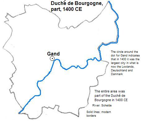 map showing part of the Duché de Bourgogne, 1400 CE