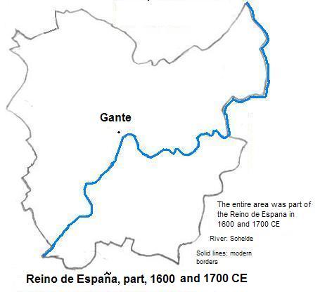 map showing part of the Reino de España, 1600 and 1700 CE