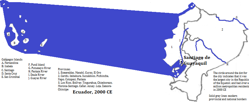 map showing part of the Republic of the Equator (Ecuador), 2000 CE