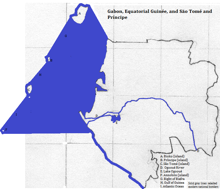 map of Gabon, Equatorial Guineé (Guinea), São Tomé and Príncipe