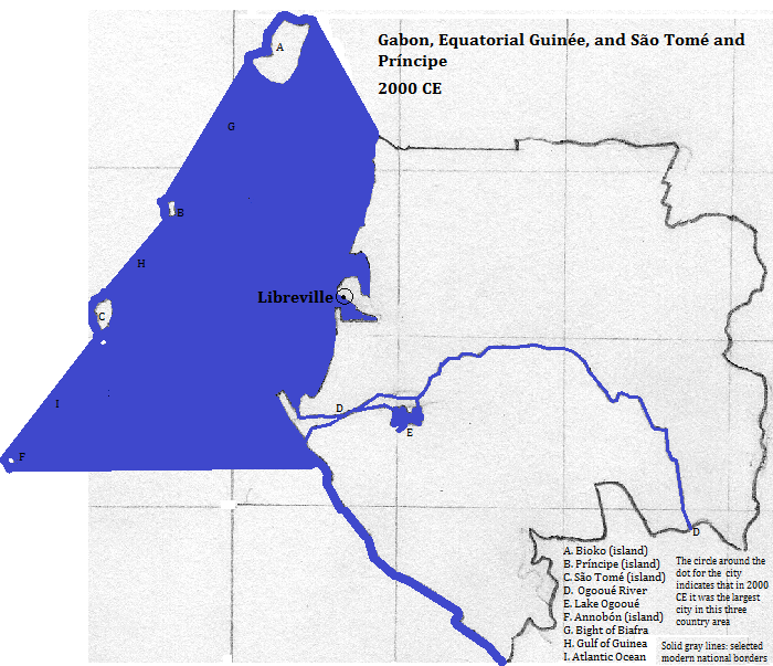 map showing Gabon, Equatorial Guinée (Guinea), and São and Príncipe, 2000 CE
