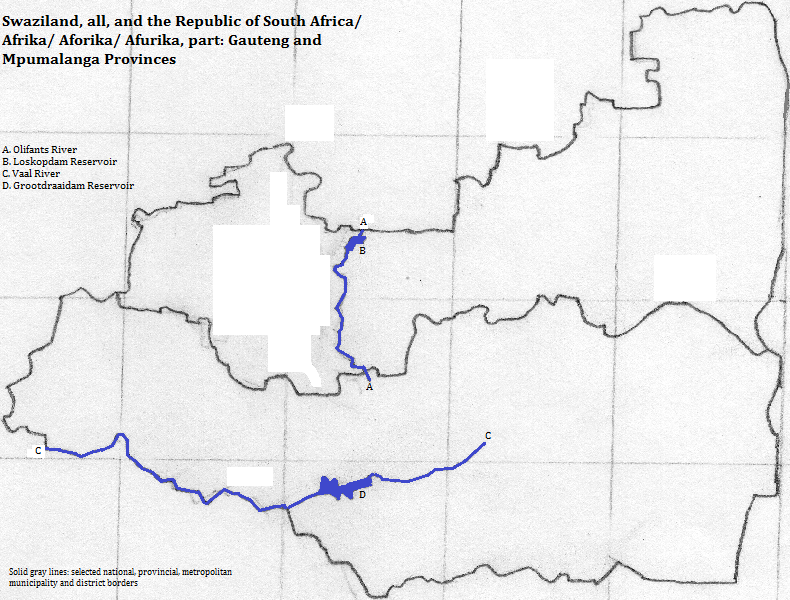 map of Mpumalanga and Gauteng provinces, Republic of South Africa/ Afrika/ Aforika/ Afurika, and Swaziland