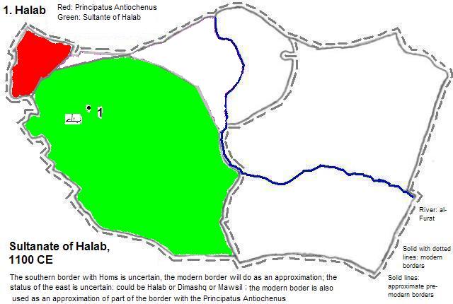 map showing part of the Sulṭānate of Halab, 1100 CE