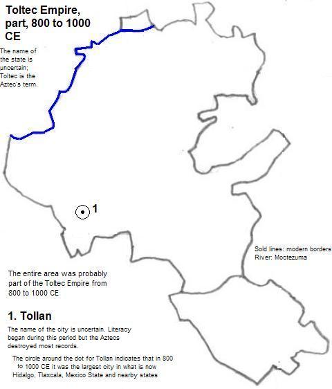 map showing part of the Toltec Empire, 800 and 1000 CE